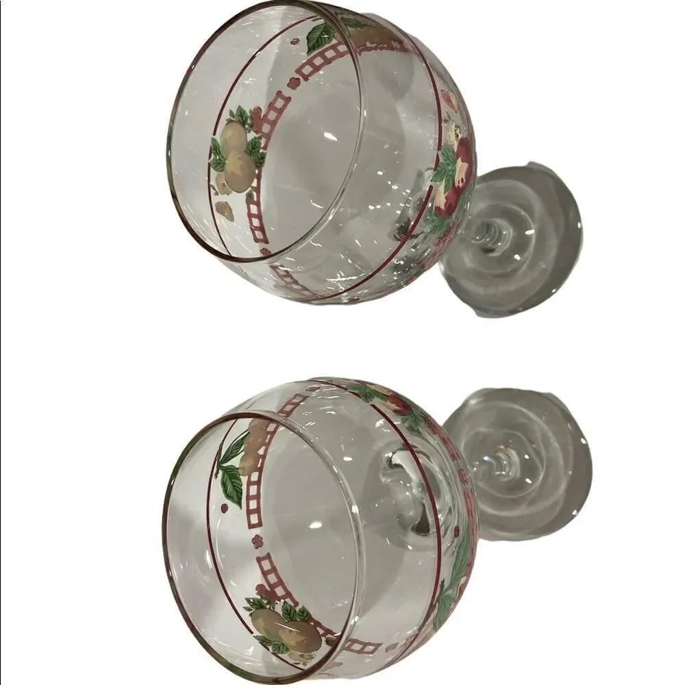 Vintage Pfaltzgraff 14 oz Wine Glasses Retired Delicious Pattern Fruit Set of 2